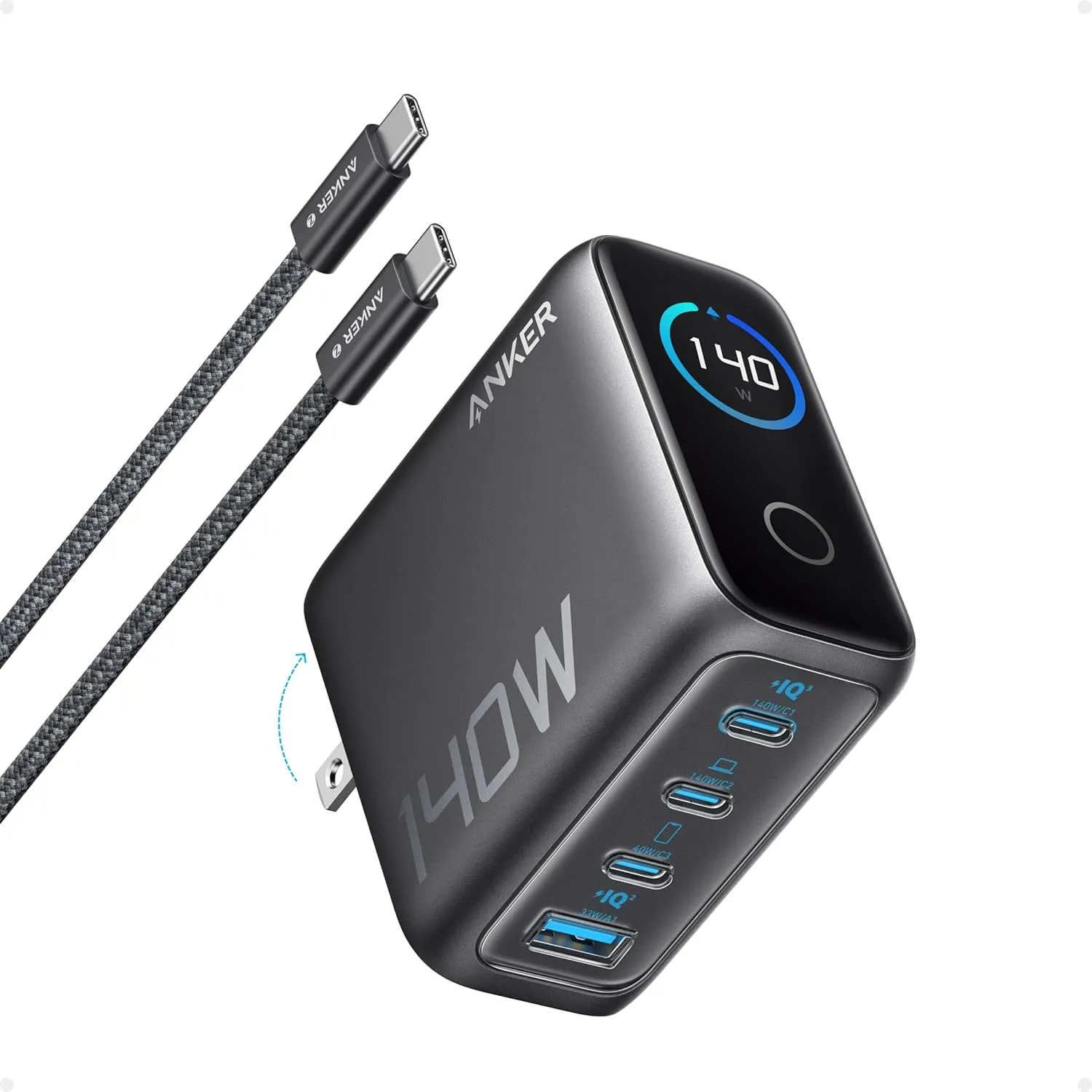Anker 140W 4-Port GaN Charger with PD 3.1 and USB-C Cable