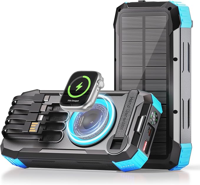 Solar Power Bank 49800mAh with Hand Crank & Compass, 25W Fast Charging Emergency Power Bank